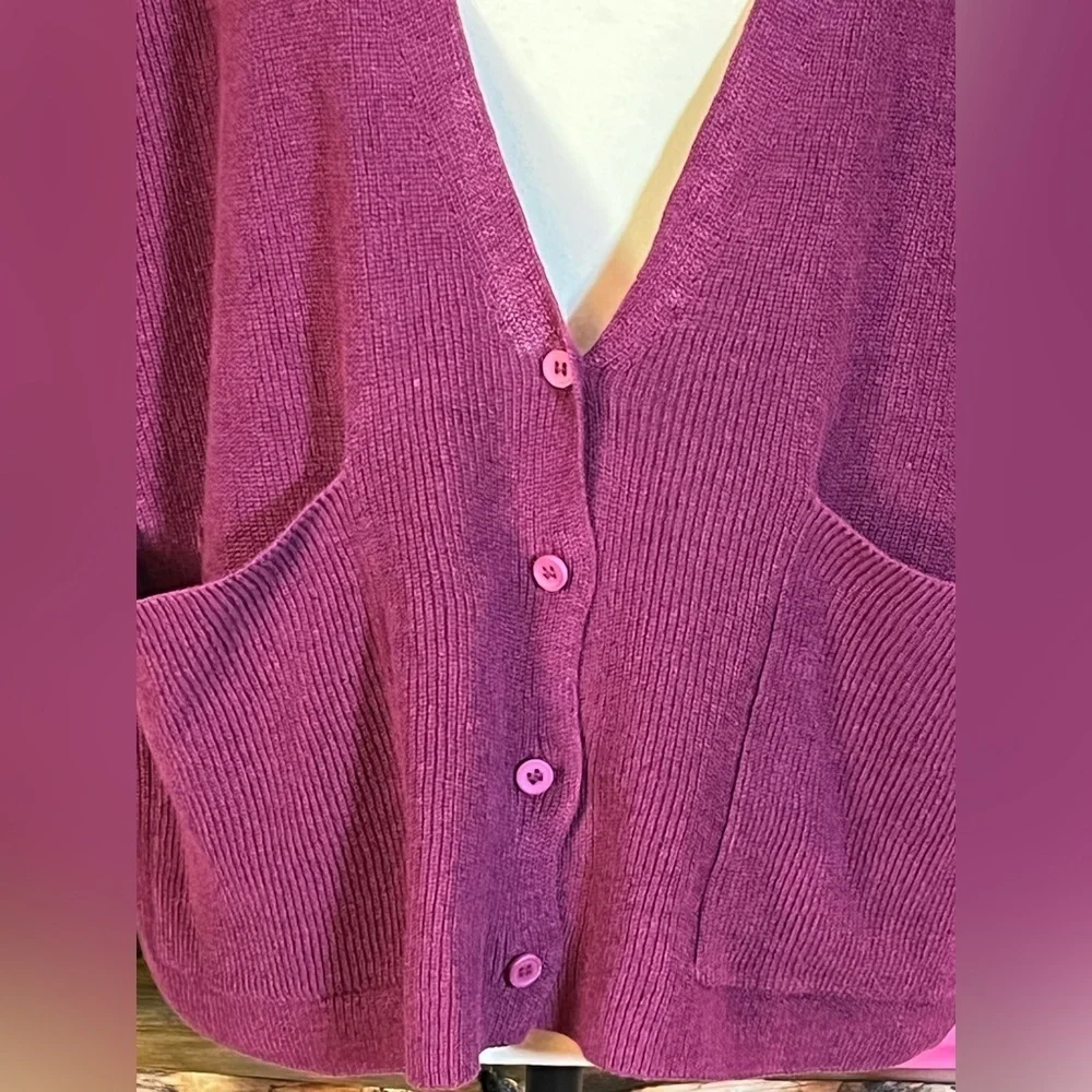 Eileen Fisher Raspberry V-Neck Organic Linen/Organic Cotton Cardigan Womens Sz S - Picture 2 of 9